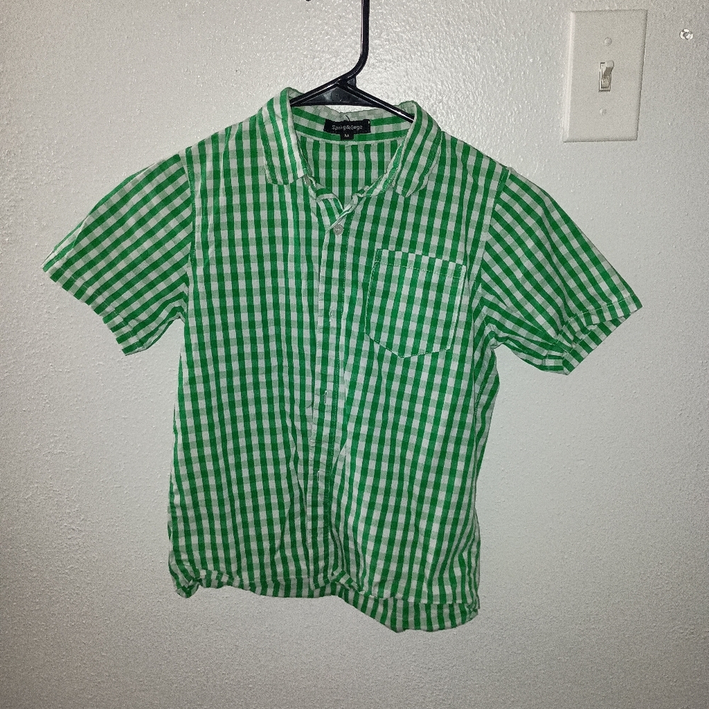 Kids Green Checkered Button-Down Shirt